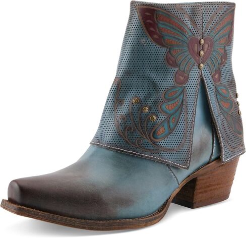 L'Artiste Buterflykisses Women's Ankle Boot with Hand-painted Artisan Detail | Leather upper with hand-painted butterfly design, inside zipper, cushioned microsuede insole, and rubber PU outsole in Kuwait