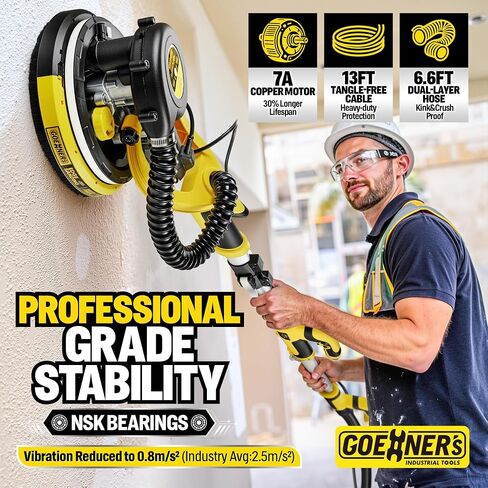 Drywall Sander with Vacuum Dust Collection, 99% Dust-Free Electric Pole Sander for Drywall, 6A 780W 7 Variable Speed 900–1800 RPM, Telescoping Handle, LED Light, 16FT Power Cord, for Popcorn Ceiling in Kuwait