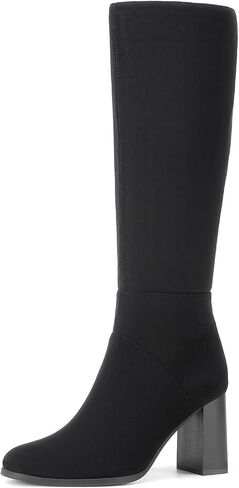 DREAM PAIRS Women Suede Knee High Boots | Chunky Block Heel Fashion Fall Boot Round Toe Side Zipper in Kuwait