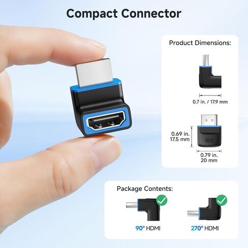 كيبل ماترز محولات HDMI 2.1 بزاوية قائمة 8K@60Hz مع HDR (محول زاوية قائمة 8K HDMI / محول HDMI 90 درجة 4K @240Hz / محول HDMI 270 درجة و90 درجة) باللون الاسود in Kuwait