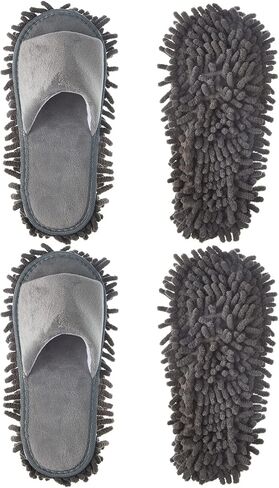 Jecery 2 Pairs Microfiber Cleaning Mop Slippers for Floor Cleaning House Mop Shoes Men and Women Washable Unisex Dusting Slippers Dirt Tool Supplies(Medium,Black, Beige) in Kuwait