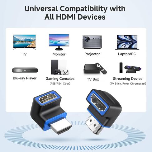 كيبل ماترز محولات HDMI 2.1 بزاوية قائمة 8K@60Hz مع HDR (محول زاوية قائمة 8K HDMI / محول HDMI 90 درجة 4K @240Hz / محول HDMI 270 درجة و90 درجة) باللون الاسود in Kuwait