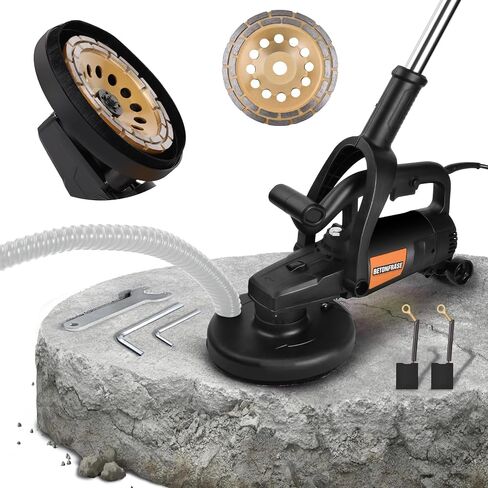 7 Inch Concrete Grinder with Handle, Auxiliary Wheels & Dust Shround | 3800W, 6000RPM, 6 Gears Concrete Grinding Machine Floor Grinder Concrete Surface Planer for Grinding Concrete Cement Marble in Kuwait