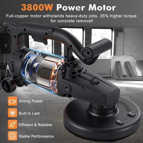 YUCHENGTECH 7 Inch Concrete Grinder Set with Extendable Rod 3800W Concrete Floor Grinder with 6 Speed Control Dust Extraction Shroud Auxiliary Wheels for Concrete Cement Marble in Kuwait