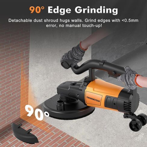YUCHENGTECH 7 Inch Concrete Grinder Set with Extendable Rod 3800W Concrete Floor Grinder with 6 Speed Control Dust Extraction Shroud Auxiliary Wheels for Concrete Cement Marble in Kuwait
