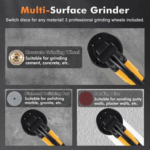 YUCHENGTECH 7 Inch Concrete Grinder Set with Extendable Rod 3800W Concrete Floor Grinder with 6 Speed Control Dust Extraction Shroud Auxiliary Wheels for Concrete Cement Marble in Kuwait