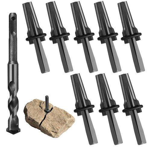 MAOPINER 9 Pack Rock Splitting Wedges with 5/8" Rotary Hammer Bit | Heavy Duty Stone Splitter Kit for Granite, Concrete, Marble & Rock Hounding, Durable Tool for Rock Breaking Projects in Kuwait