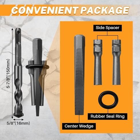 MAOPINER 9 Pack Rock Splitting Wedges with 5/8" Rotary Hammer Bit | Heavy Duty Stone Splitter Kit for Granite, Concrete, Marble & Rock Hounding, Durable Tool for Rock Breaking Projects in Kuwait