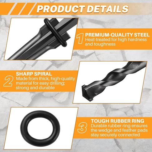 MAOPINER 9 Pack Rock Splitting Wedges with 5/8" Rotary Hammer Bit | Heavy Duty Stone Splitter Kit for Granite, Concrete, Marble & Rock Hounding, Durable Tool for Rock Breaking Projects in Kuwait
