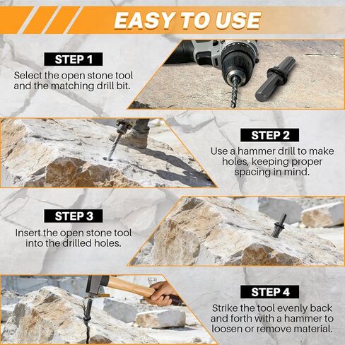 MAOPINER 9 Pack Rock Splitting Wedges with 5/8" Rotary Hammer Bit | Heavy Duty Stone Splitter Kit for Granite, Concrete, Marble & Rock Hounding, Durable Tool for Rock Breaking Projects in Kuwait