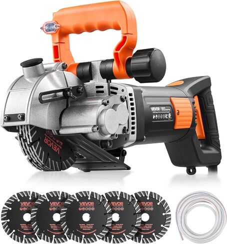 VEVOR Wall Chaser, 4800W Electric Wall Groove Cutting Machine, 6800 RPM Max Speed, Concrete Slotting Cutter with Guide Line, 5 pcs Blades, Adjustable Handle for Cutting Grooves in Brick, Concrete in Kuwait