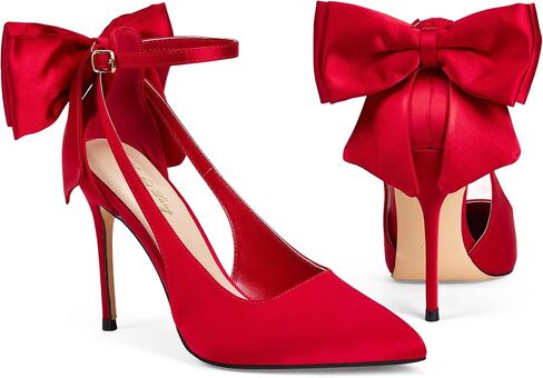 Elisabet Tang Women's 4 Inch Stiletto High Heels Pointed Toe Pumps with Ankle Strap - Satin Sexy Dress Shoes for Party, Dressy & Evening Events in Kuwait