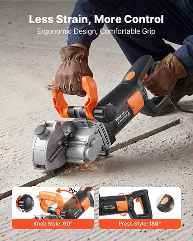 VEVOR Wall Chaser, 4800W Electric Wall Groove Cutting Machine, 6800 RPM Max Speed, Concrete Slotting Cutter with Guide Line, 5 pcs Blades, Adjustable Handle for Cutting Grooves in Brick, Concrete in Kuwait