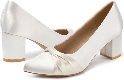 Women's Chunky Heel Pumps: 2.35" Heel Closed Pointed Toe with Bow & Cushioned Insole - Comfortable Slip On Work Dress Shoes for Business Office & Wedding in Kuwait