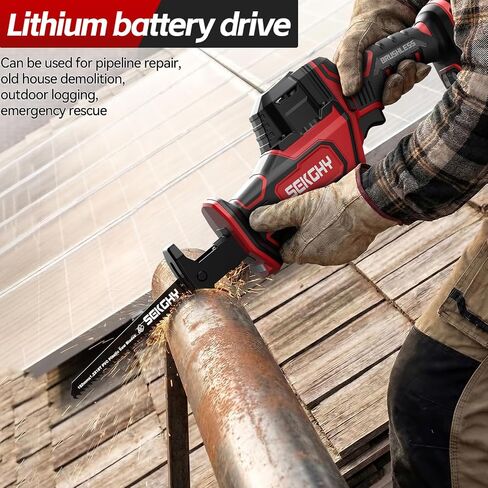 Brushless Cordless Reciprocating Saw,Handheld chainsaw,With 6 saw blades | 3100 RPM - Effortlessly Cuts Wood, Metal, PVC Pipes & More, Perfect for Home Repair, Gardening & Renovation Plumbing in Kuwait