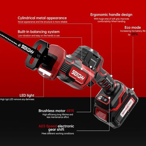Brushless Cordless Reciprocating Saw,Handheld chainsaw,With 6 saw blades | 3100 RPM - Effortlessly Cuts Wood, Metal, PVC Pipes & More, Perfect for Home Repair, Gardening & Renovation Plumbing in Kuwait