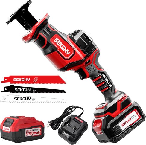 Brushless Cordless Reciprocating Saw,Handheld chainsaw,With 6 saw blades | 3100 RPM - Effortlessly Cuts Wood, Metal, PVC Pipes & More, Perfect for Home Repair, Gardening & Renovation Plumbing in Kuwait