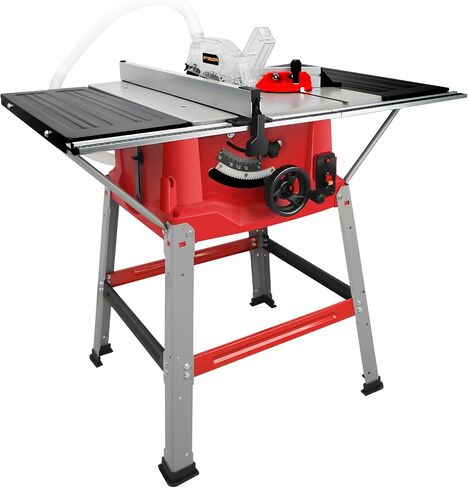 Table Saw with Stand 10-Inch, 15A 5000 RPM Portable Jobsite Table Saw, 0-45° Bevel & 90° Crosscut For 2-9/16" To 3-11/32" Max Cutting Depth, Angle Stop & Push Stick for Woodworking & DIY in Kuwait