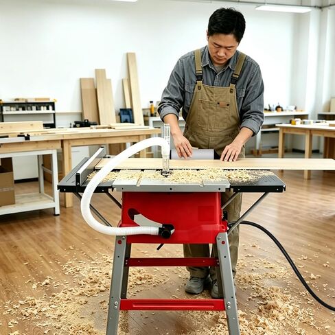 Table Saw with Stand 10-Inch, 15A 5000 RPM Portable Jobsite Table Saw, 0-45° Bevel & 90° Crosscut For 2-9/16" To 3-11/32" Max Cutting Depth, Angle Stop & Push Stick for Woodworking & DIY in Kuwait