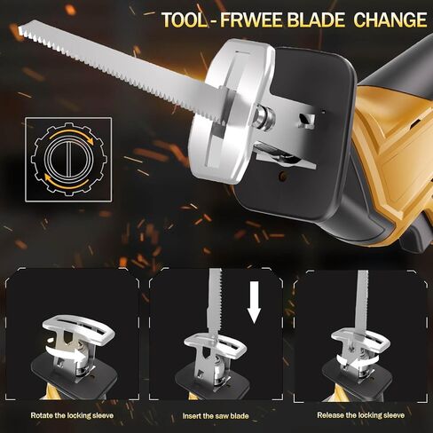 Cordless Reciprocating Saw Compatible with DeWalt 20V Batter 2 Variable Speed Cut, 0-3000SPM Electric Saw Tool-free Blade Change 4 Blades for Wood/Metal/PVC Tree Cutting (NO Battery) in Kuwait