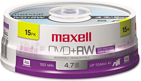 Maxell 634046 DVD+RW Discs, 4.7GB, 4x, Spindle, Silver, 15/Pack in Saudi Arabia