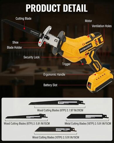 Cordless Reciprocating Saw Compatible with Dewalt 20V, 700W Power Sawzall | 2.2lb Lightweight One Handed Electric Saw, 3000RPM Speed, Safety Lock, 8 Blades for Tree Pruning Wood PVC Pipe Metal Cutting in Kuwait