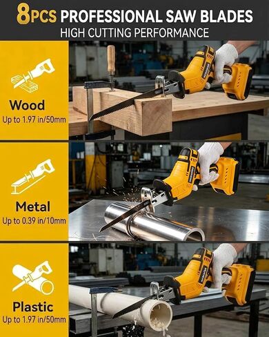 Cordless Reciprocating Saw Compatible with Dewalt 20V, 700W Power Sawzall | 2.2lb Lightweight One Handed Electric Saw, 3000RPM Speed, Safety Lock, 8 Blades for Tree Pruning Wood PVC Pipe Metal Cutting in Kuwait