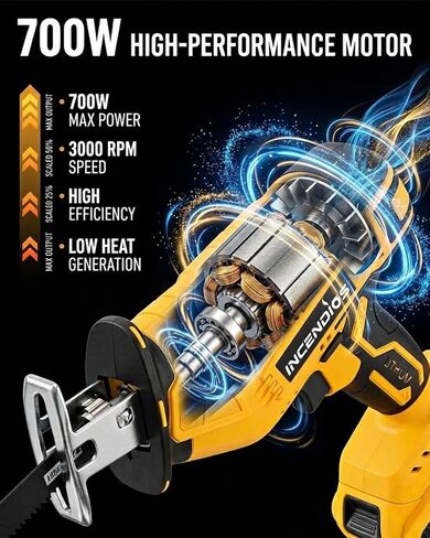 Cordless Reciprocating Saw Compatible with Dewalt 20V, 700W Power Sawzall | 2.2lb Lightweight One Handed Electric Saw, 3000RPM Speed, Safety Lock, 8 Blades for Tree Pruning Wood PVC Pipe Metal Cutting in Kuwait
