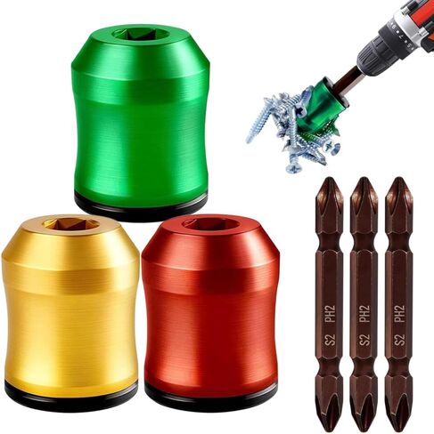 Magnetizer & Demagnetizer Tool Set, Screwdriver Head Magnetic Ring, 3Pcs Alloy Magnetic Bit Rings & 3Pcs PH2 Bits, Removable Universal Bit Holder for Drills Hex Power Bits, DIY Household Repair Tool in Kuwait