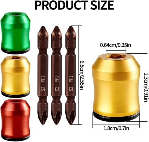Magnetizer & Demagnetizer Tool Set, Screwdriver Head Magnetic Ring, 3Pcs Alloy Magnetic Bit Rings & 3Pcs PH2 Bits, Removable Universal Bit Holder for Drills Hex Power Bits, DIY Household Repair Tool in Kuwait