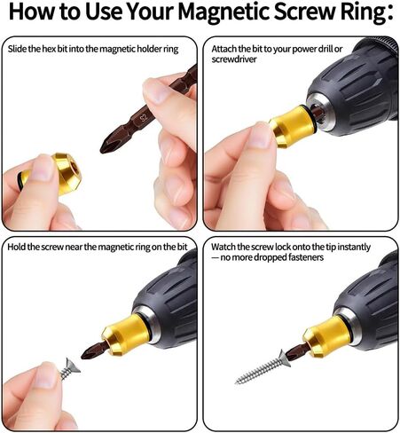 Magnetizer & Demagnetizer Tool Set, Screwdriver Head Magnetic Ring, 3Pcs Alloy Magnetic Bit Rings & 3Pcs PH2 Bits, Removable Universal Bit Holder for Drills Hex Power Bits, DIY Household Repair Tool in Kuwait