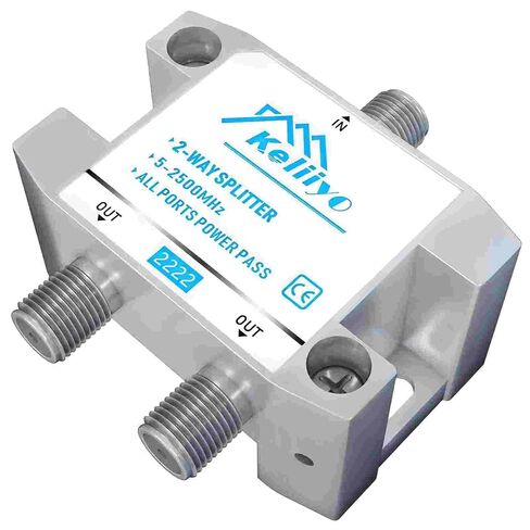 Keliiyo 8 Way Coaxial Cable Splitter 5-2500MHz، يعمل مع نظام هوائي CATV للتلفزيون الفضائي وتكوينات MoCA (فضية - 8 طرق) in Saudi Arabia