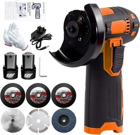 Hancaner 12V Angle Grinder, Power Tools, Grinder Tool, Cordless Brush with 2PCS 1300mAh Battery, Wireless Lightweight Compact Design Ergonomic for Metal, Tile, Concrete Cutting (6 Pcs Cutting Disc) in Kuwait