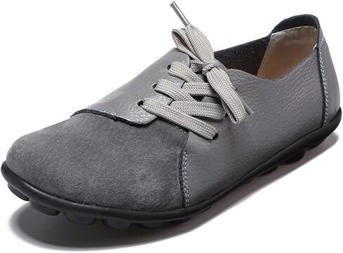 Unifizz Women's Fashion Casual Leather Soft Sole Lace Up Loafers Shoes Comfortable Low Top Flat Walking Shoes in Kuwait