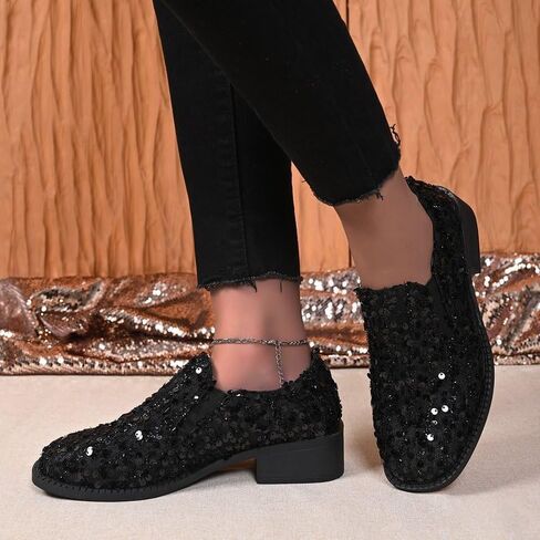 Women's Sequin Flat Casual Shoes, Sparkly Party Comfortable Loafers, Elegant Glitter Commuter Walking Shoes in Kuwait