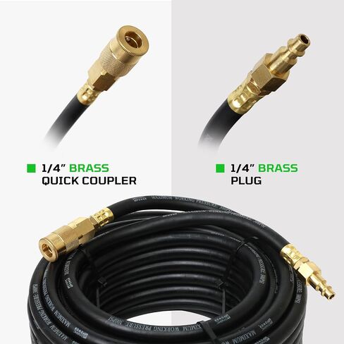 1/4" x 50 ft Rubber Air Hose, Heavy-Duty 300 PSI Air Compressor Hose with 1/4" Brass Quick Coupler and Plug Connector in Kuwait