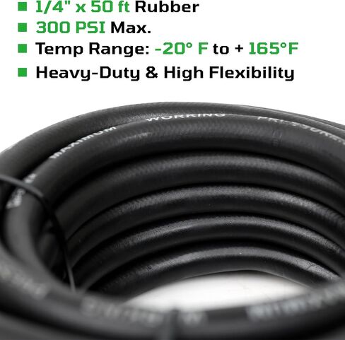 1/4" x 50 ft Rubber Air Hose, Heavy-Duty 300 PSI Air Compressor Hose with 1/4" Brass Quick Coupler and Plug Connector in Kuwait