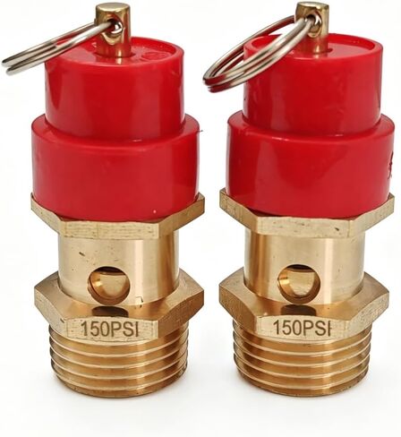1/2" NPT, 150 PSI, Air Compressor Safety Relief Valve, Brass Pressure Relief Valve with Red Cap for Air Tanks, Compressors, Pneumatic Systems (2 PCS) in Kuwait