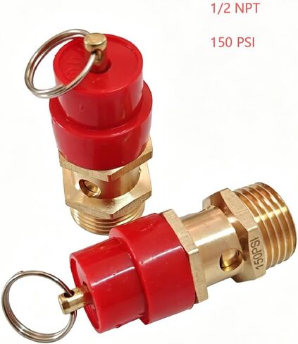 1/2" NPT, 150 PSI, Air Compressor Safety Relief Valve, Brass Pressure Relief Valve with Red Cap for Air Tanks, Compressors, Pneumatic Systems (2 PCS) in Kuwait