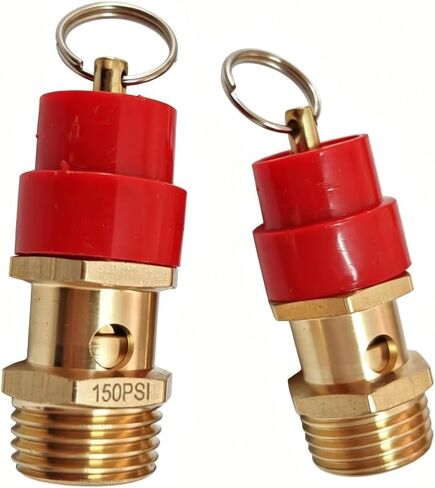 1/2" NPT, 150 PSI, Air Compressor Safety Relief Valve, Brass Pressure Relief Valve with Red Cap for Air Tanks, Compressors, Pneumatic Systems (2 PCS) in Kuwait