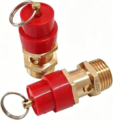 1/2" NPT, 150 PSI, Air Compressor Safety Relief Valve, Brass Pressure Relief Valve with Red Cap for Air Tanks, Compressors, Pneumatic Systems (2 PCS) in Kuwait