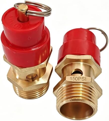 1/2" NPT, 150 PSI, Air Compressor Safety Relief Valve, Brass Pressure Relief Valve with Red Cap for Air Tanks, Compressors, Pneumatic Systems (2 PCS) in Kuwait