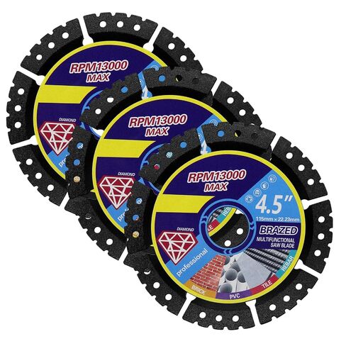 3Pcs Cutting Blades Diamond for Lozlin, Multi-Purpose Saw Blade for Angle Grinder, Heavy Duty Disc for Tile, Marble, Metal & Plastic, 4.5" Stainless Steel Welded Sand, Wet or Dry Use in Kuwait