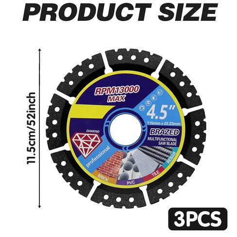 3Pcs Cutting Blades Diamond for Lozlin, Multi-Purpose Saw Blade for Angle Grinder, Heavy Duty Disc for Tile, Marble, Metal & Plastic, 4.5" Stainless Steel Welded Sand, Wet or Dry Use in Kuwait