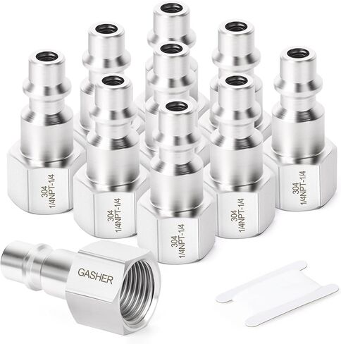 GASHER 10PCS 304 Stainless Steel 1/4-Inch NPT Female Industrial Air Tool Fitting, 1/4-Inch High Flow Pneumatic Plugs in Kuwait
