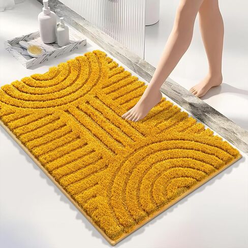 SHACOS Super Soft Bathroom Runner Rugs 24"x60" Non Slip Boho Bathroom Mats Microfiber Absorbent Carpet for Bath Room Machine Washable Shaggy Bath Rugs for Shower Bathtub Home Decor, Mustard 2'x5' in Saudi Arabia