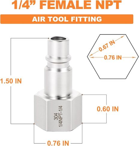 GASHER 10PCS 304 Stainless Steel 1/4-Inch NPT Female Industrial Air Tool Fitting, 1/4-Inch High Flow Pneumatic Plugs in Kuwait