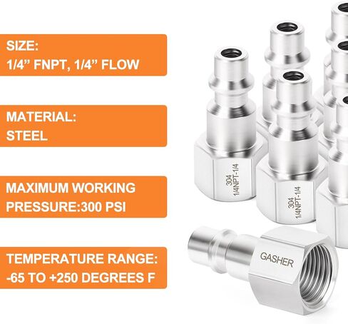 GASHER 10PCS 304 Stainless Steel 1/4-Inch NPT Female Industrial Air Tool Fitting, 1/4-Inch High Flow Pneumatic Plugs in Kuwait