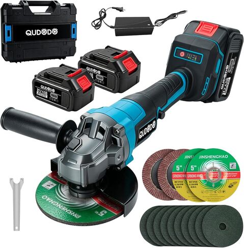 Cordless Angle Grinder, 4-1/2 Inch Power Brushless, 2 x 4.0Ah Battery with Charger, Brushless Grinders 9000 RPM, Adjustable 3-speed for Metal Cutting, Grinding, Polishing, Rust Removal in Kuwait