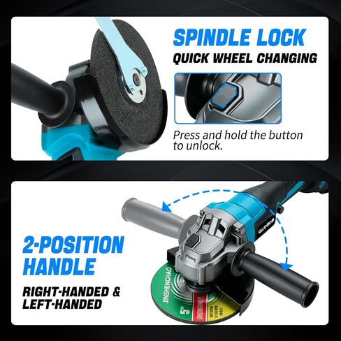 Cordless Angle Grinder, 4-1/2 Inch Power Brushless, 2 x 4.0Ah Battery with Charger, Brushless Grinders 9000 RPM, Adjustable 3-speed for Metal Cutting, Grinding, Polishing, Rust Removal in Kuwait